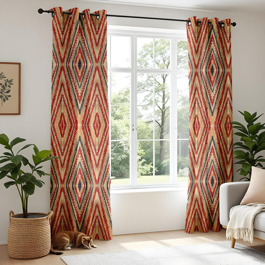 Onay Tribal Kilim Style Curtains, Boho Ethnic Living Room Window Panels