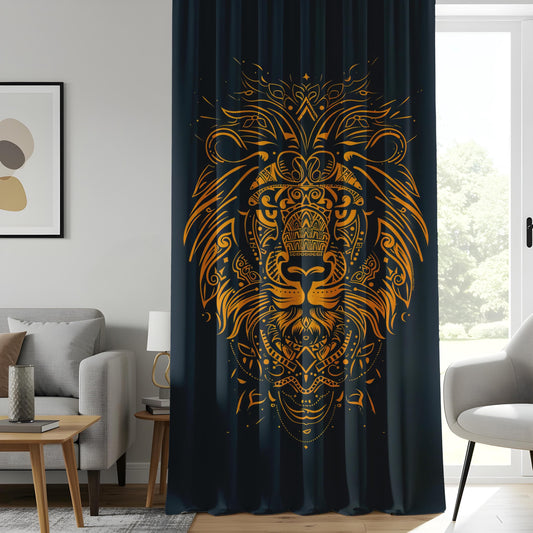 Onay Tribal Lion Head Living Room Curtains, Gold Mandala Animal Drapes
