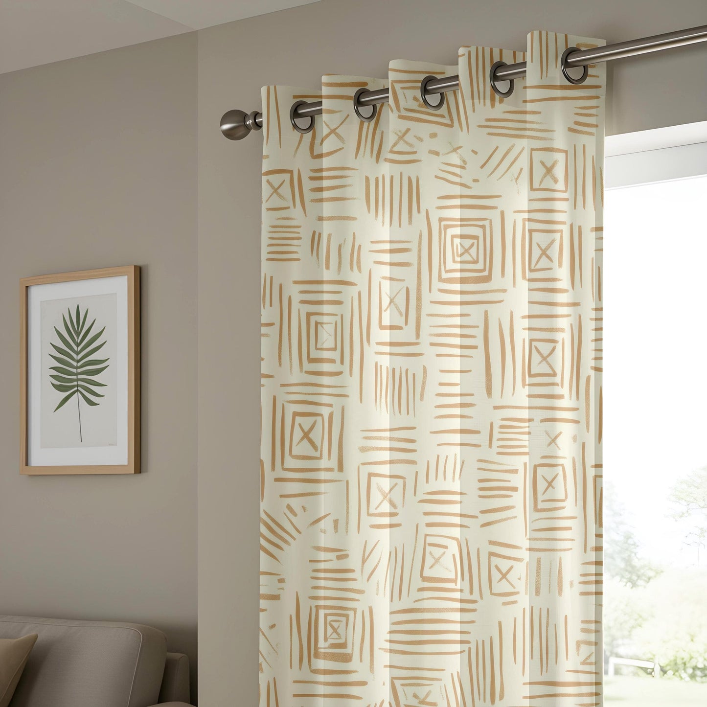 Onay Tribal Pattern Living Room Curtains, Warm Tan Geometric Window Curtains