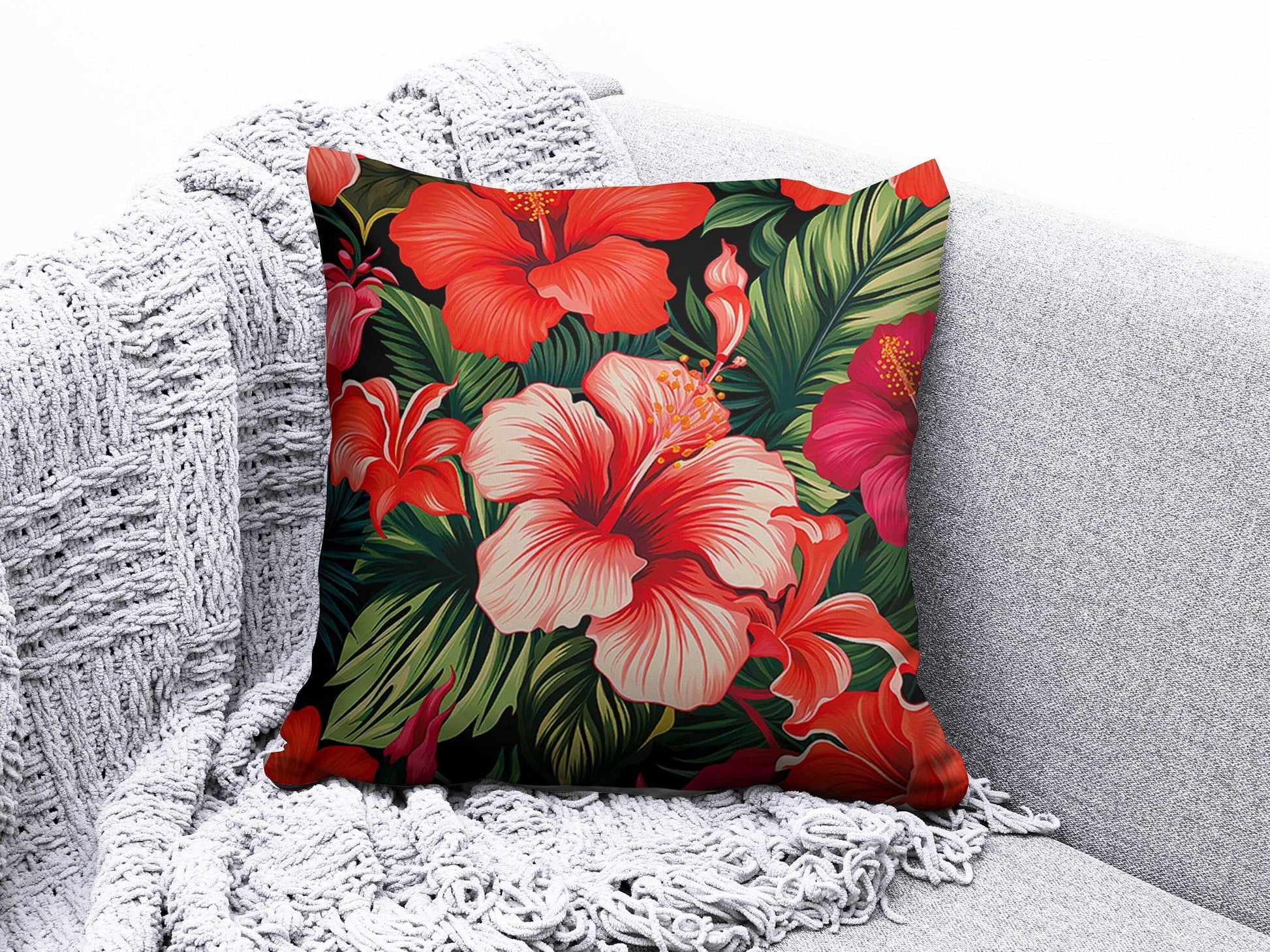 Onay 5 / 12 x 12 inch (30 x 30 cm) Tropical Bamboo Pineapple Palm Green Cushion Cover