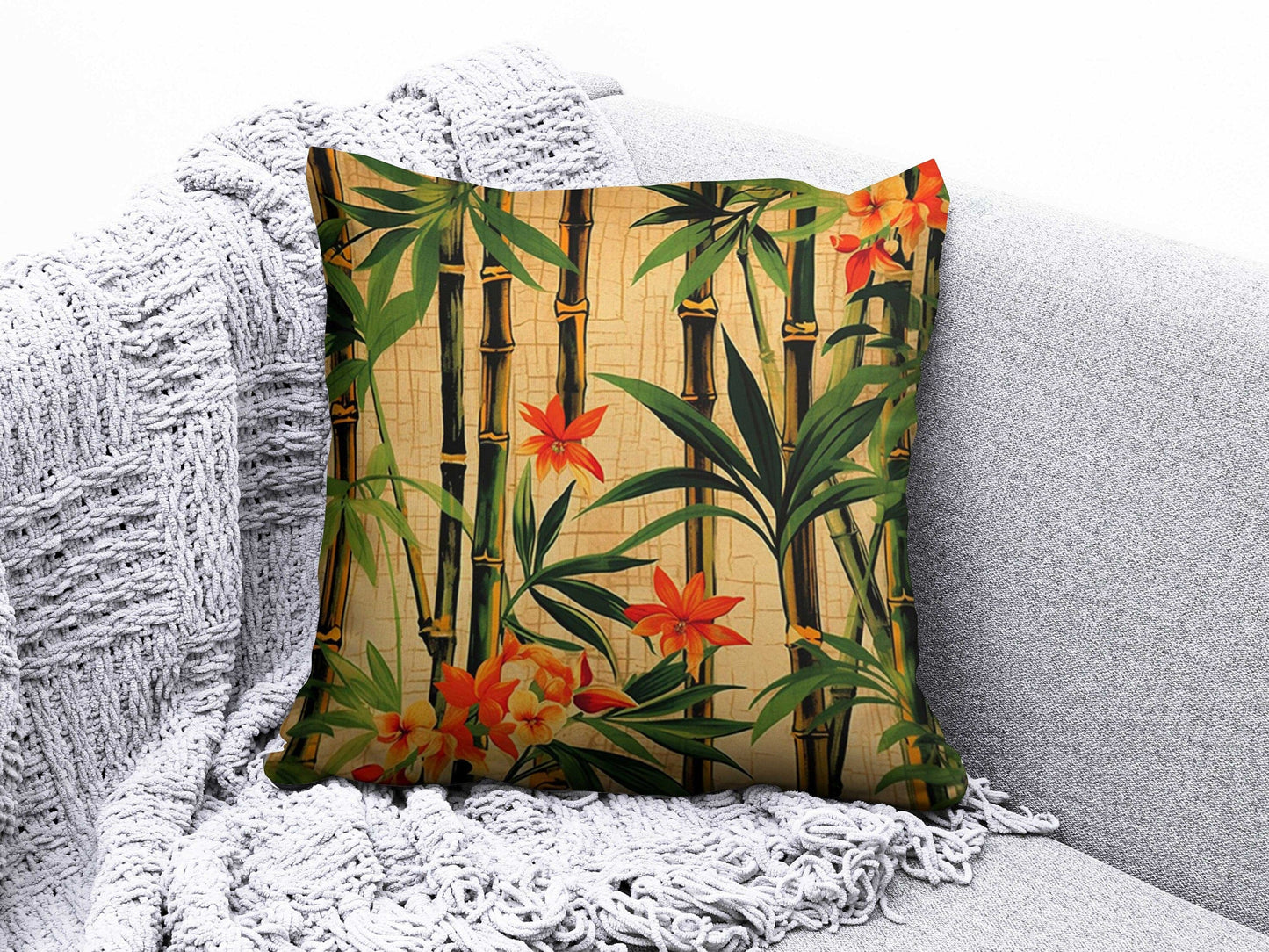 Onay 3 / 12 x 12 inch (30 x 30 cm) Tropical Bamboo Pineapple Palm Green Cushion Cover