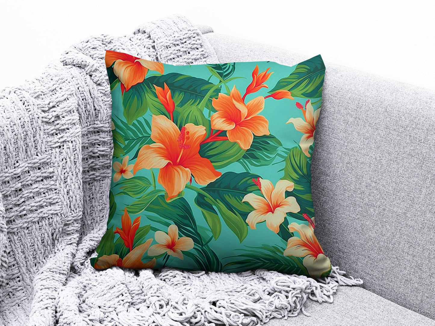 Onay 2 / 12 x 12 inch (30 x 30 cm) Tropical Bamboo Pineapple Palm Green Cushion Cover