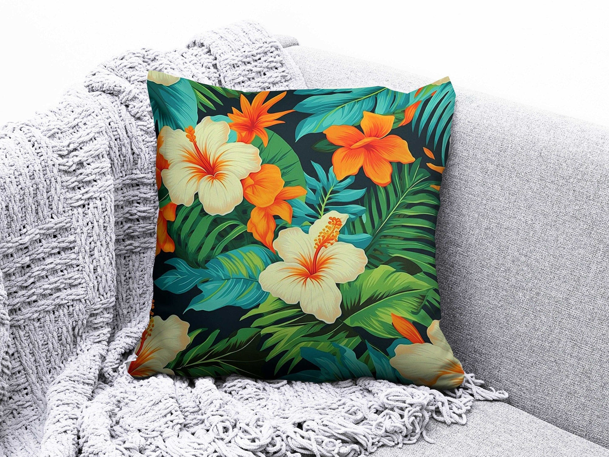 Onay 1 / 12 x 12 inch (30 x 30 cm) Tropical Bamboo Pineapple Palm Green Cushion Cover