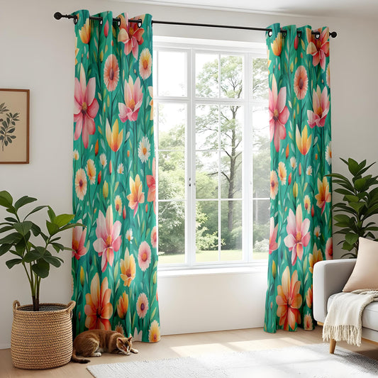 Onay Tropical Bloom Window Curtains, Lush Floral Design, Vivid Garden Flowers Living Room