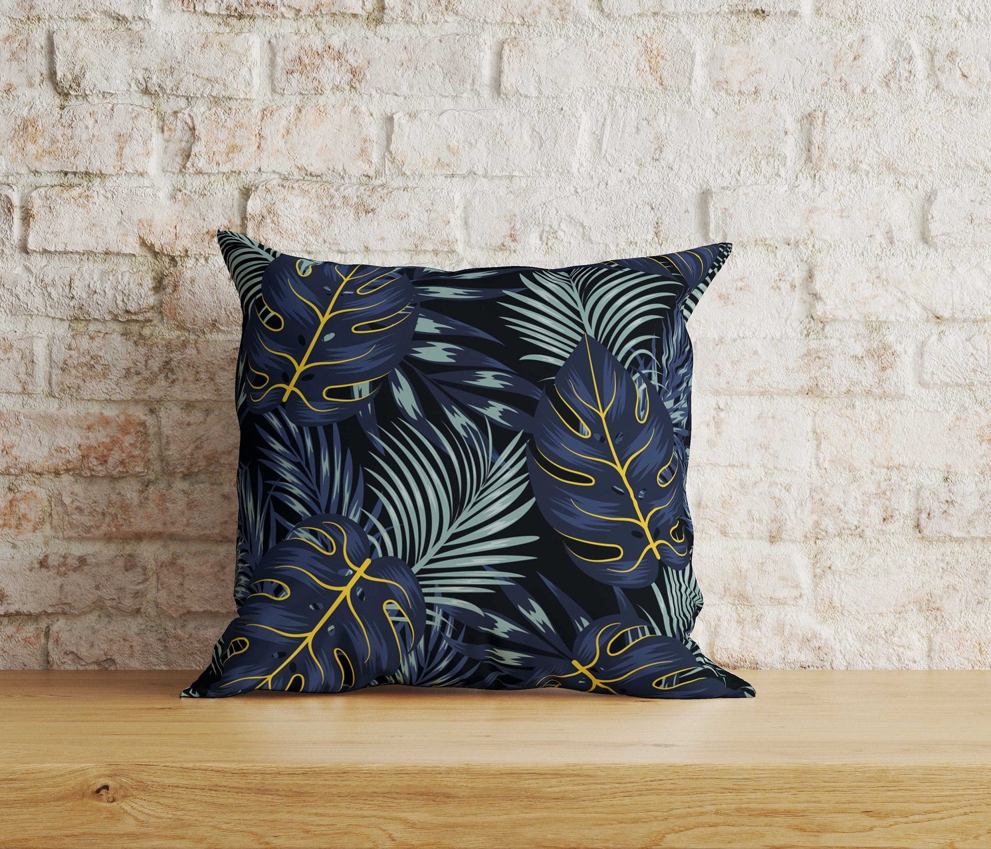 Onay 4 / 12 x 12 inch (30 x 30 cm) Tropical Exotic Leaves Floral Dark Green Cushion Covers
