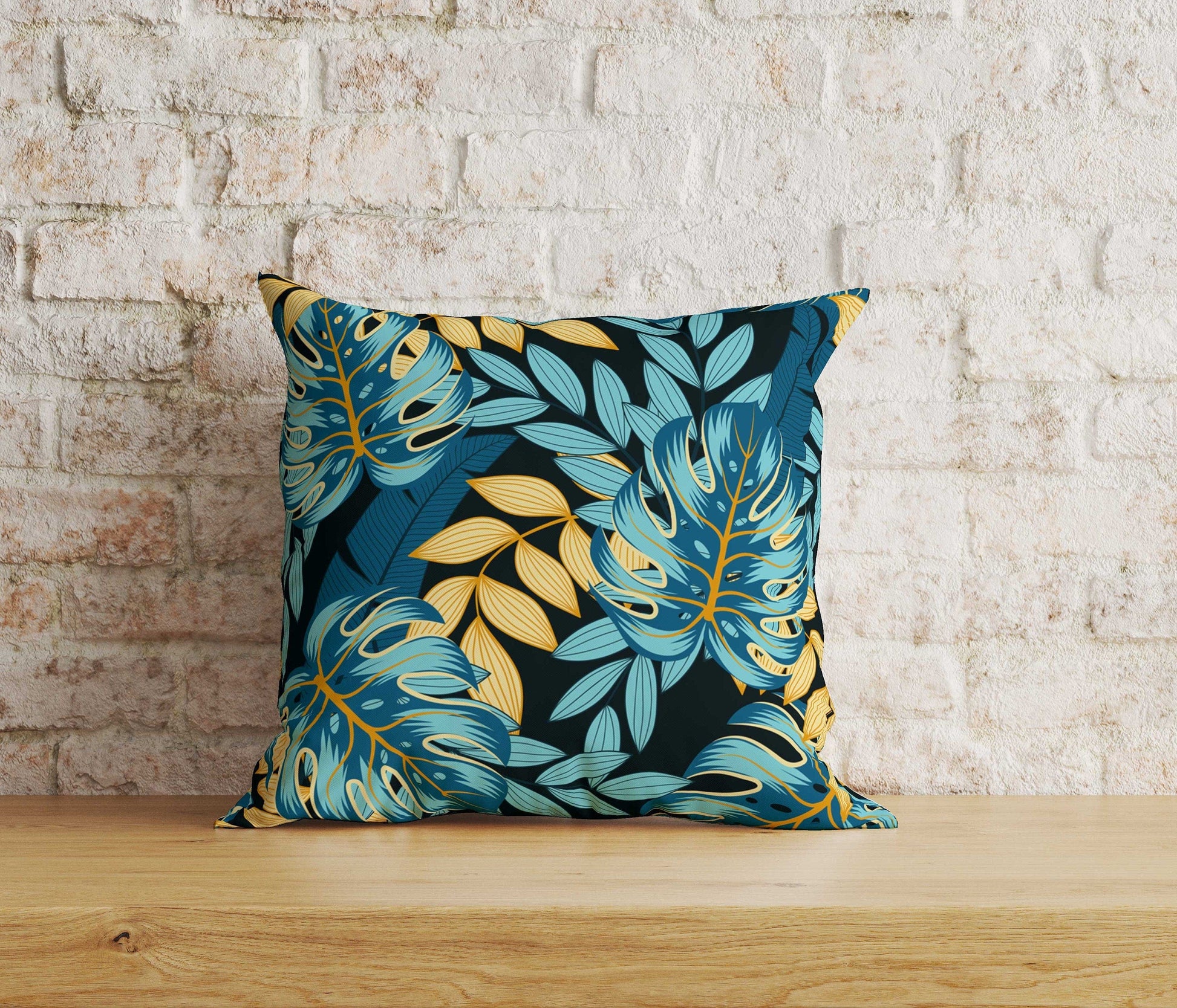 Onay 3 / 12 x 12 inch (30 x 30 cm) Tropical Exotic Leaves Floral Dark Green Cushion Covers