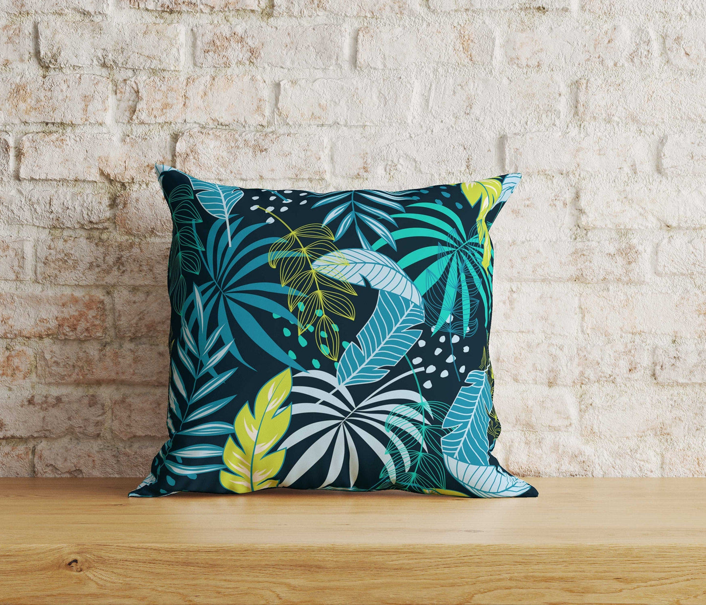 Onay 2 / 12 x 12 inch (30 x 30 cm) Tropical Exotic Leaves Floral Dark Green Cushion Covers