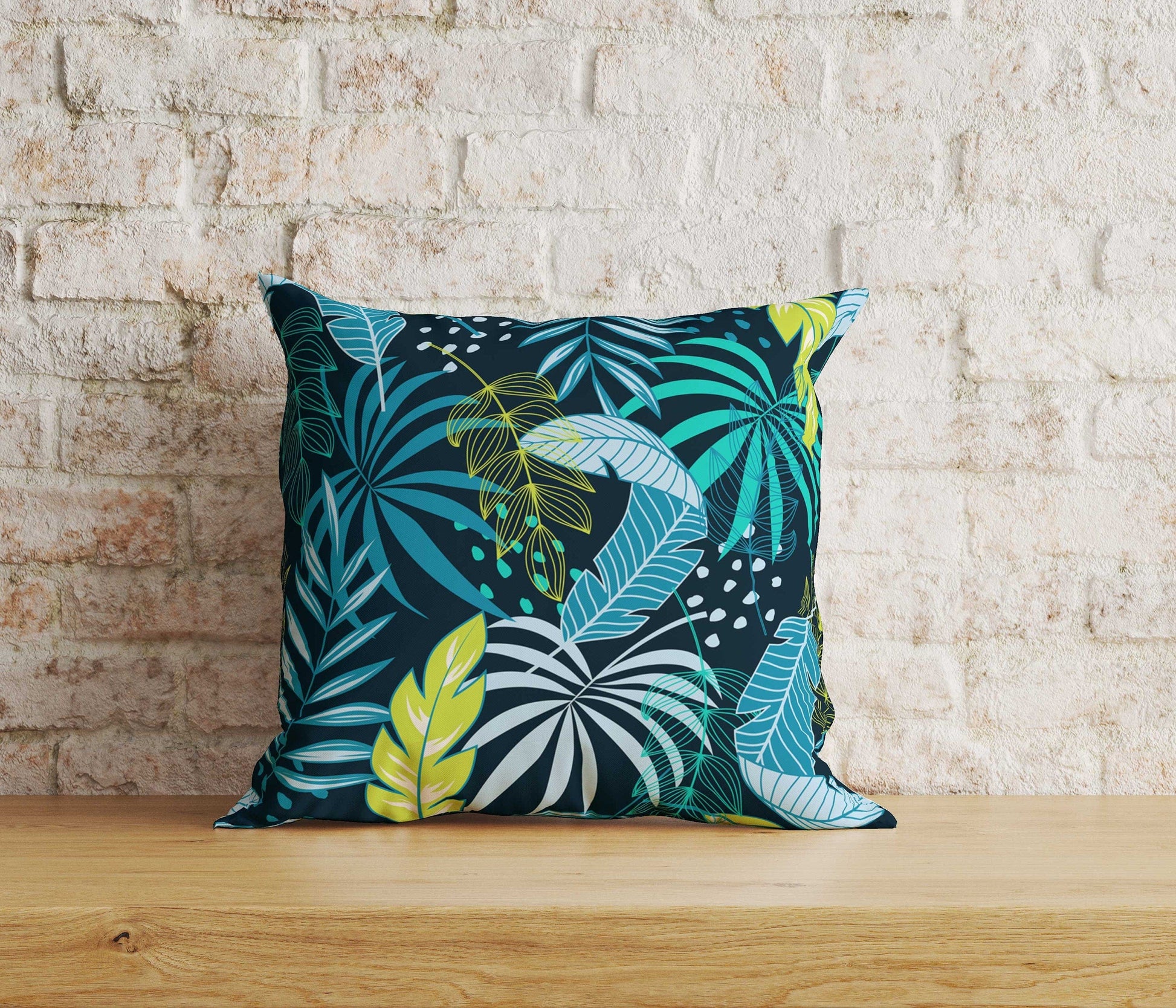 Onay 2 / 12 x 12 inch (30 x 30 cm) Tropical Exotic Leaves Floral Dark Green Cushion Covers