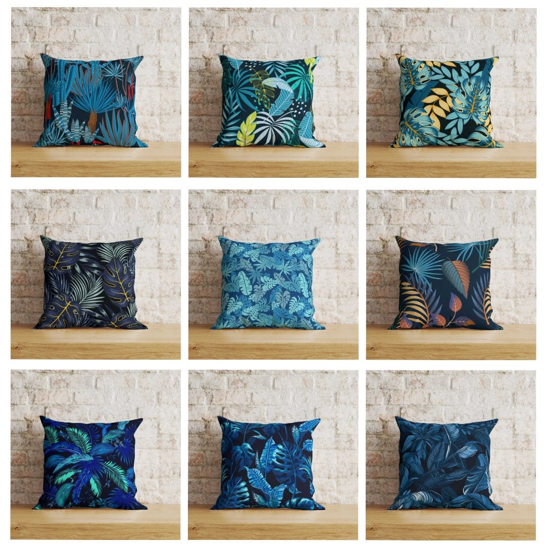 Onay Tropical Exotic Leaves Floral Dark Green Cushion Covers