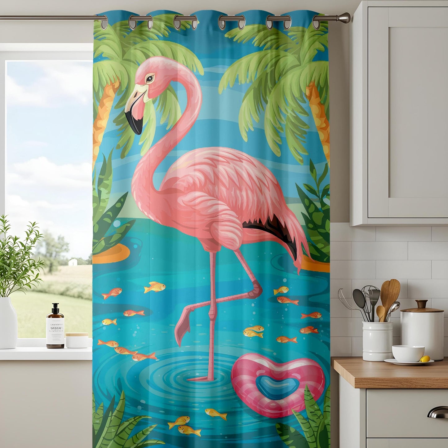 Onay Tropical Flamingo Curtains Bold Pink Island Style Drapes with Coastal Water Theme