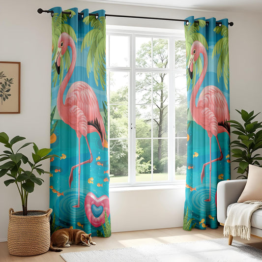 Onay Tropical Flamingo Curtains Bold Pink Island Style Drapes with Coastal Water Theme