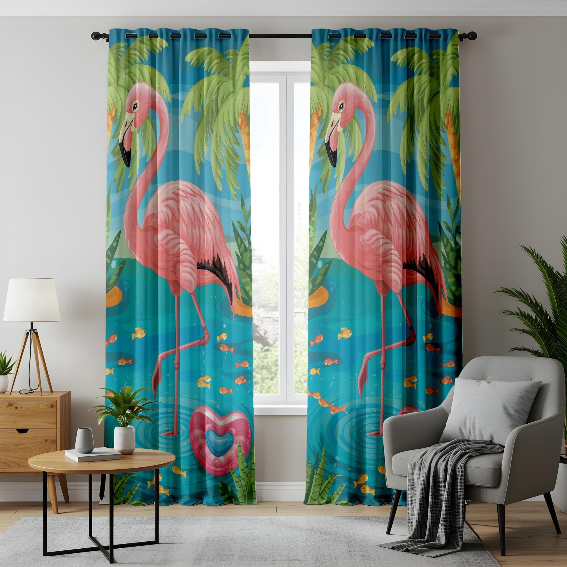 Onay Tropical Flamingo Curtains Bold Pink Island Style Drapes with Coastal Water Theme
