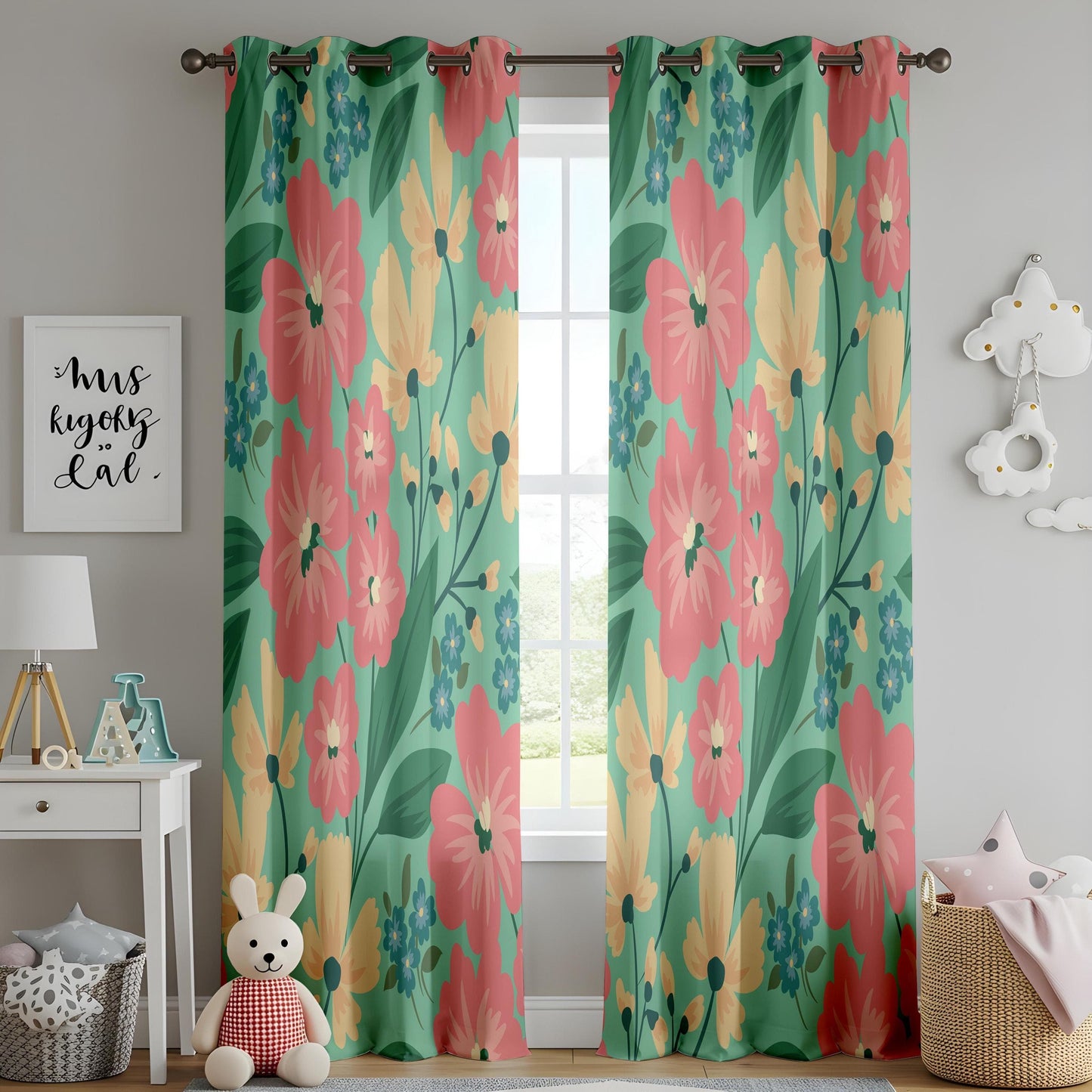 Onay Tropical Floral Living Room Curtains, Vibrant Boho Kitchen Curtains