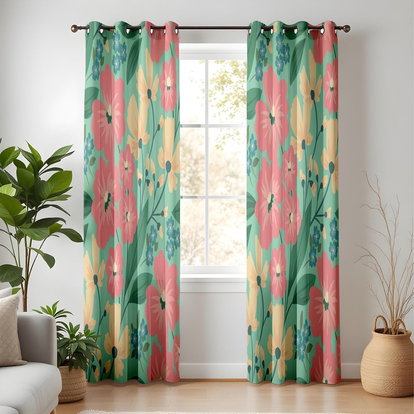 Onay Tropical Floral Living Room Curtains, Vibrant Boho Kitchen Curtains