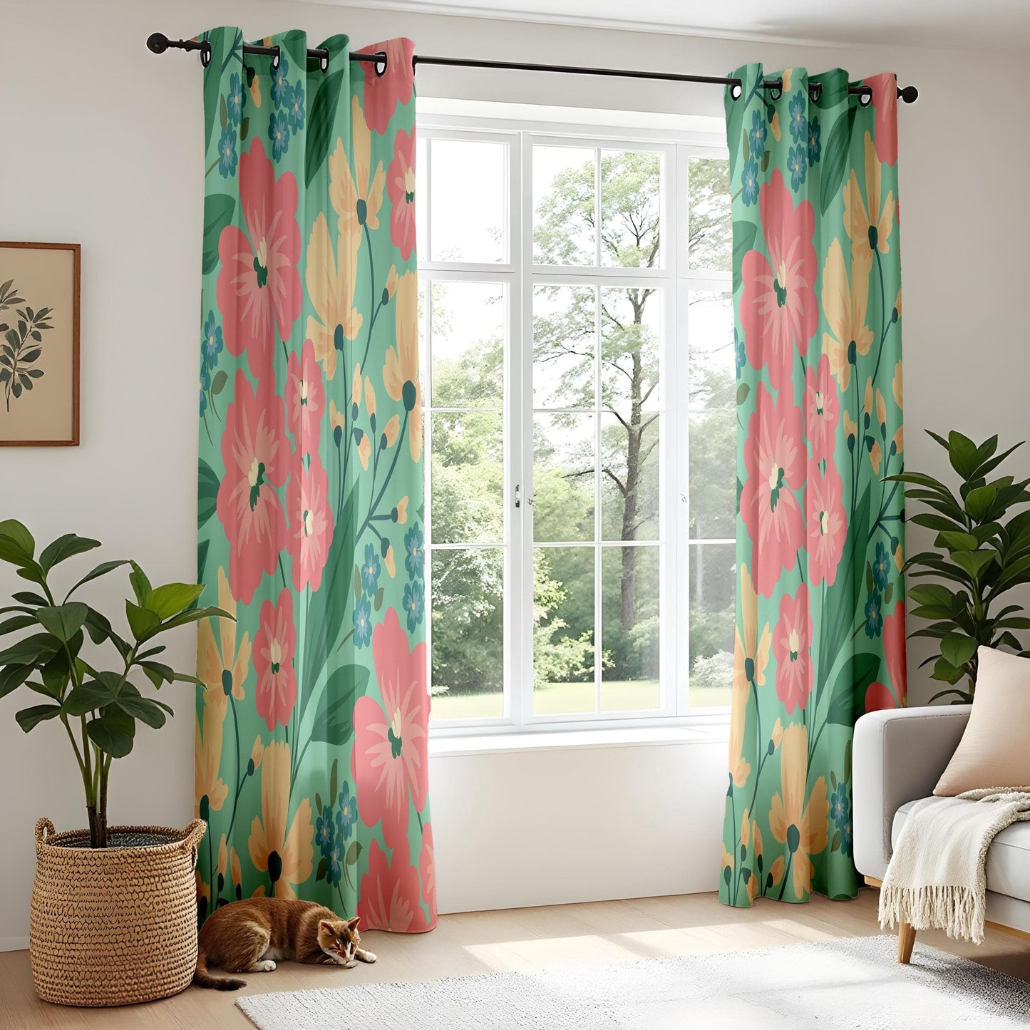 Onay Tropical Floral Living Room Curtains, Vibrant Boho Kitchen Curtains