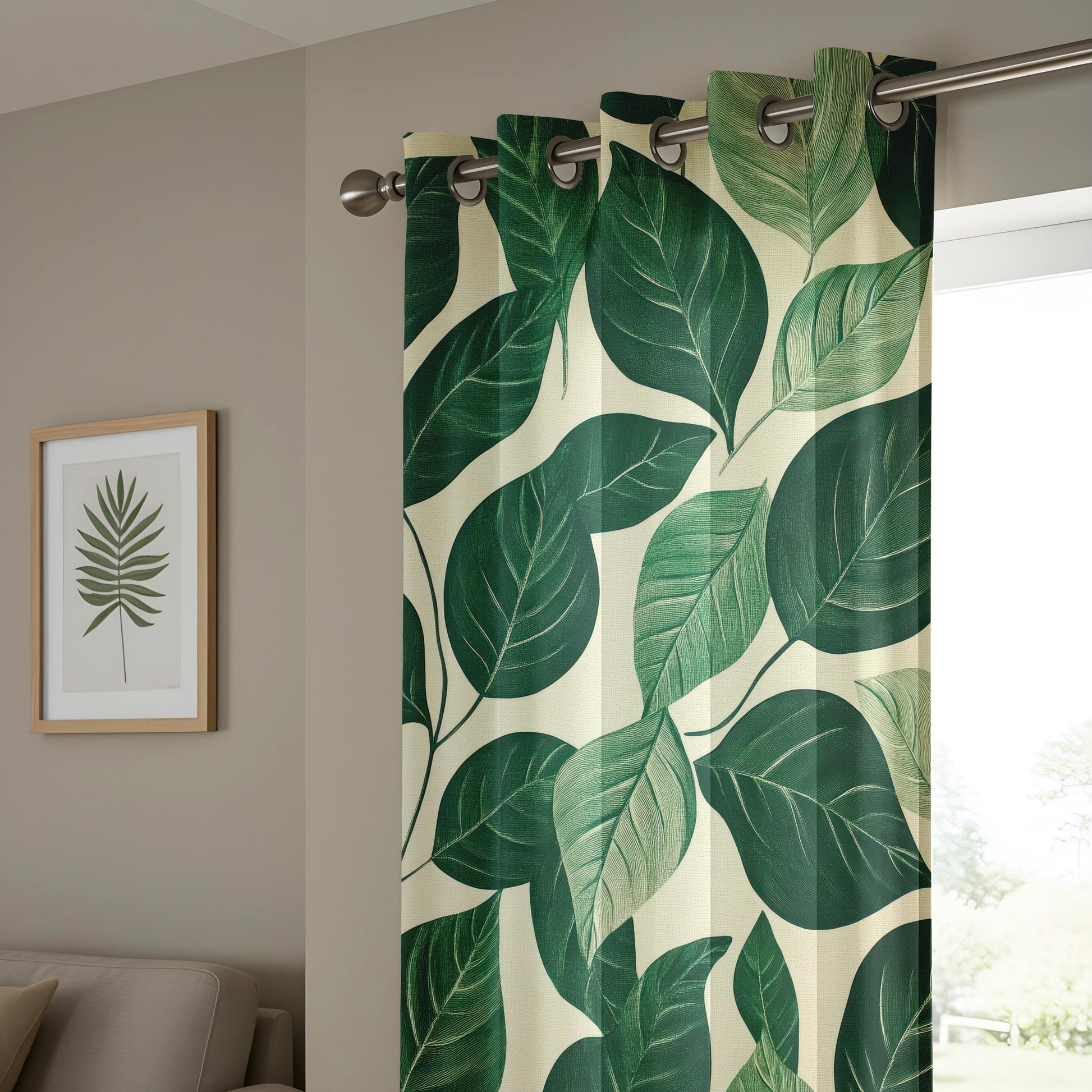 Onay Tropical Green Leaf Living Room Curtains, Nature Inspired Window Drapes