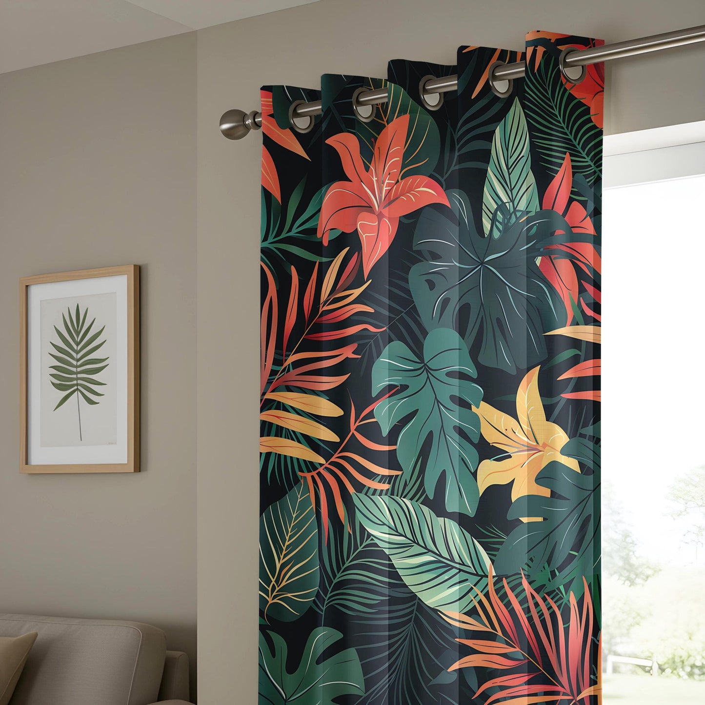 Onay Tropical Jungle Leaf Curtains, Exotic Botanical Print Drapes