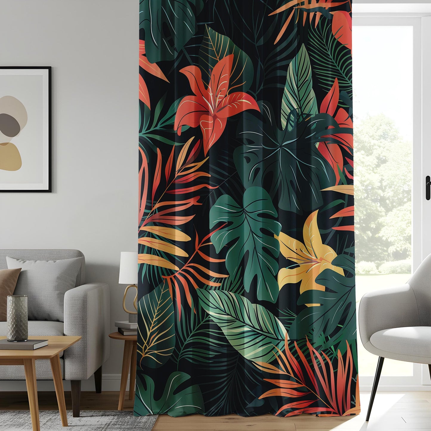 Onay Tropical Jungle Leaf Curtains, Exotic Botanical Print Drapes