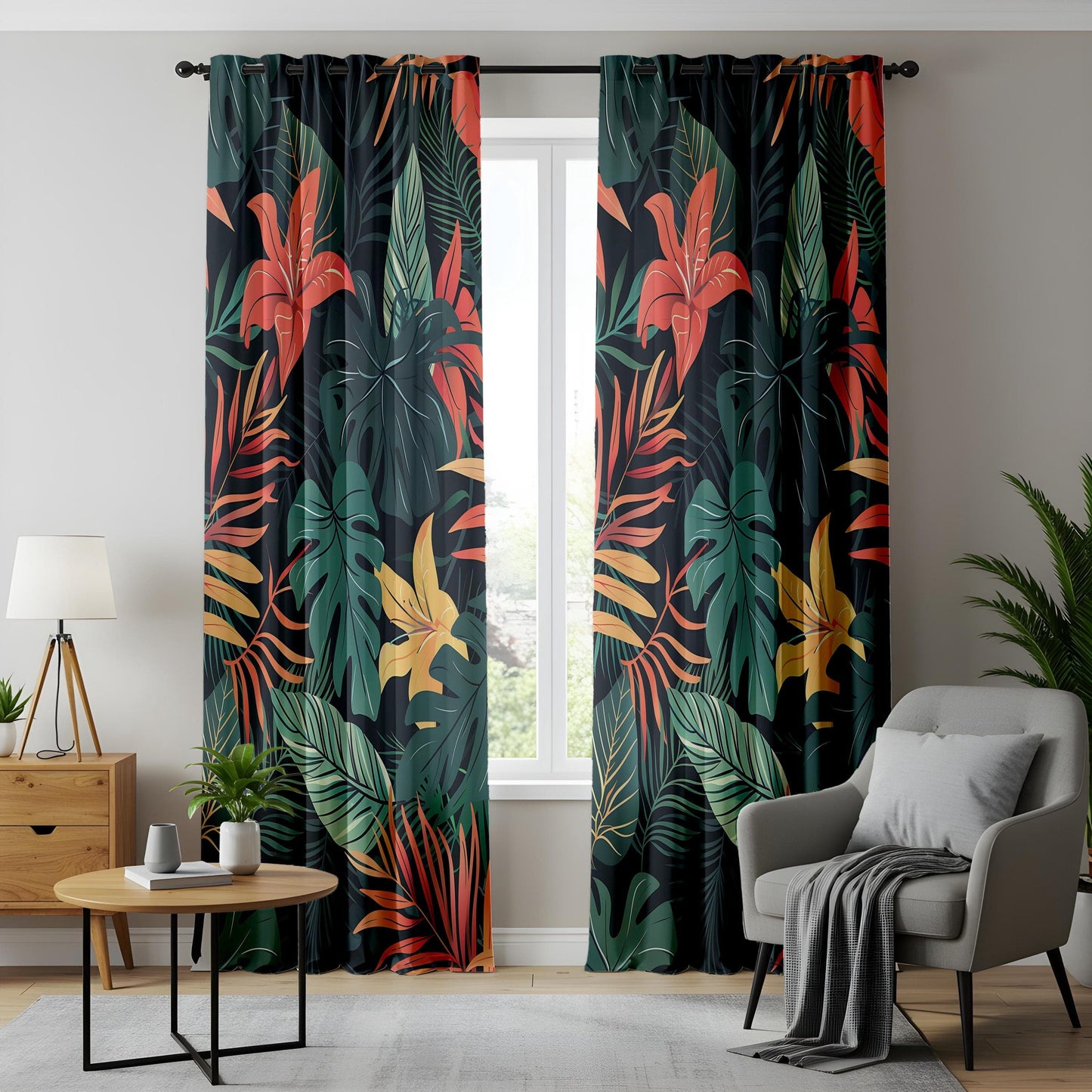 Onay Tropical Jungle Leaf Curtains, Exotic Botanical Print Drapes