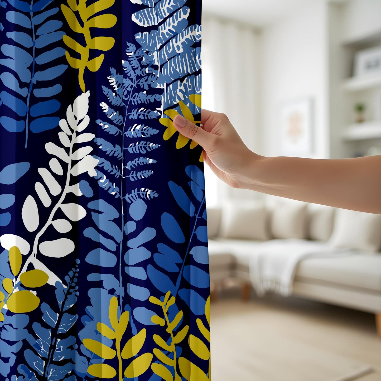 Onay Tropical Leaf Curtains – Bold Blue Botanical Drapes