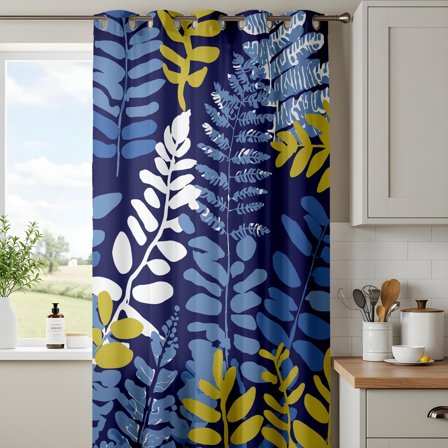 Onay Tropical Leaf Curtains – Bold Blue Botanical Drapes