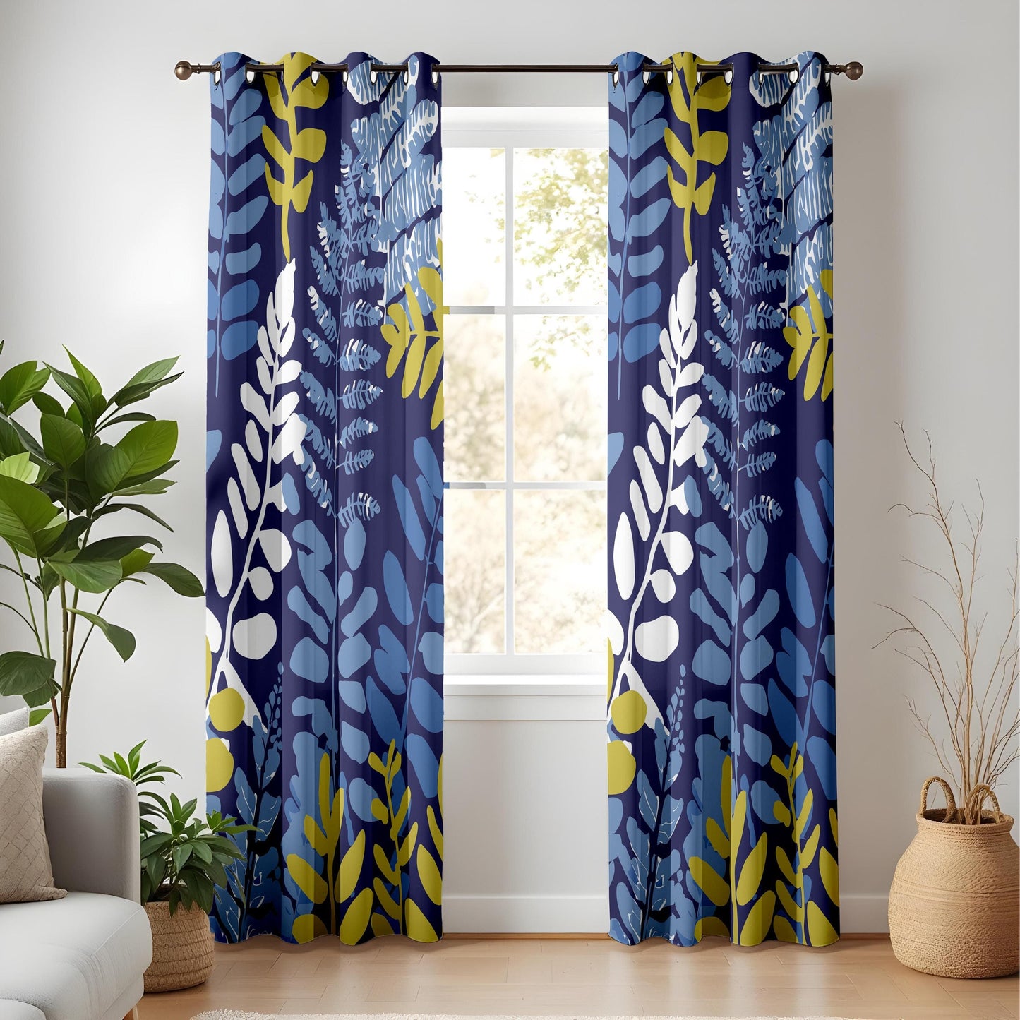 Onay Tropical Leaf Curtains – Bold Blue Botanical Drapes