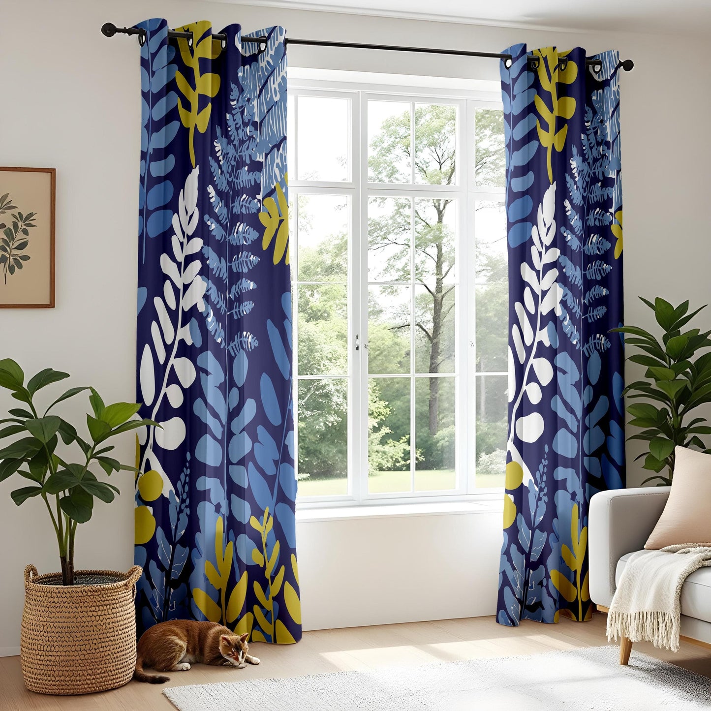 Onay Tropical Leaf Curtains – Bold Blue Botanical Drapes