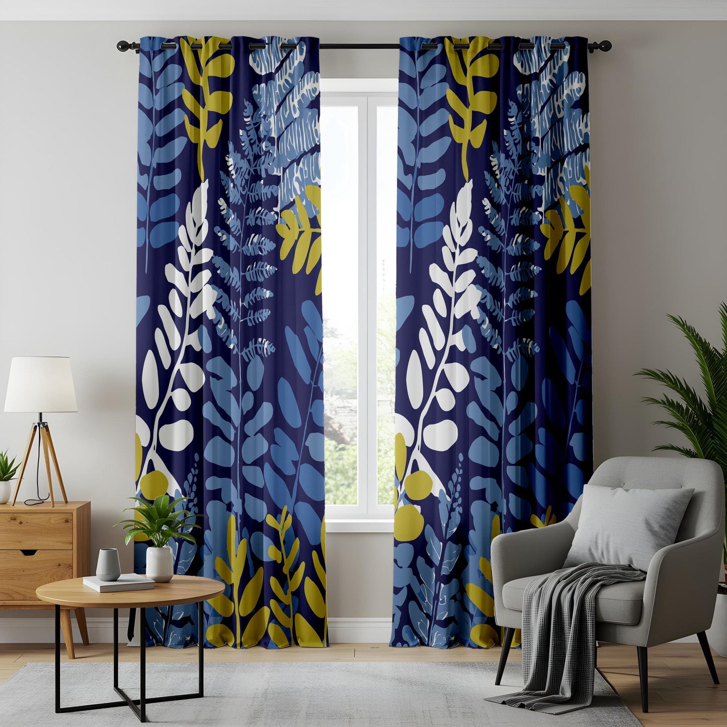Onay Tropical Leaf Curtains – Bold Blue Botanical Drapes