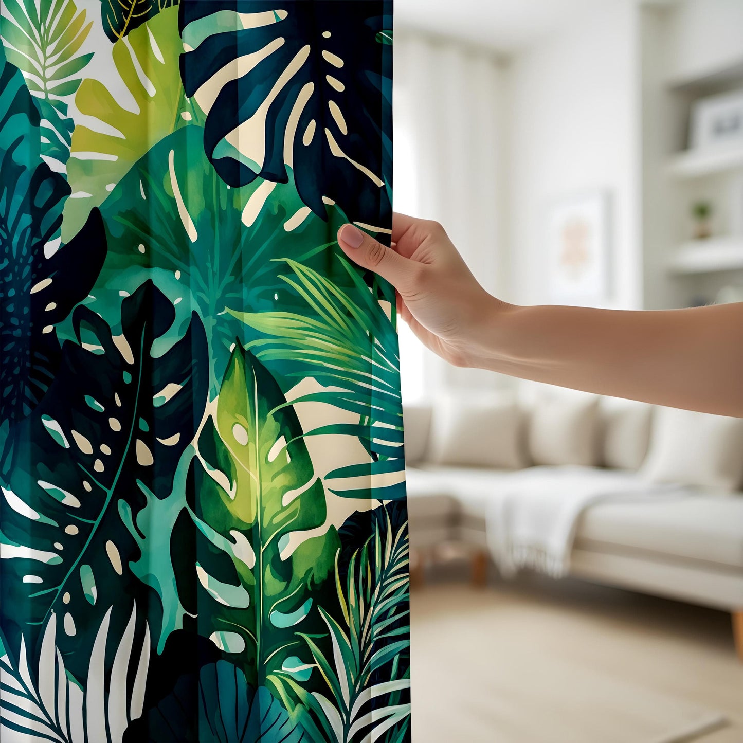 Onay Tropical Leaf Curtains – Exotic Monstera and Palm Print Drapes for Modern Homes