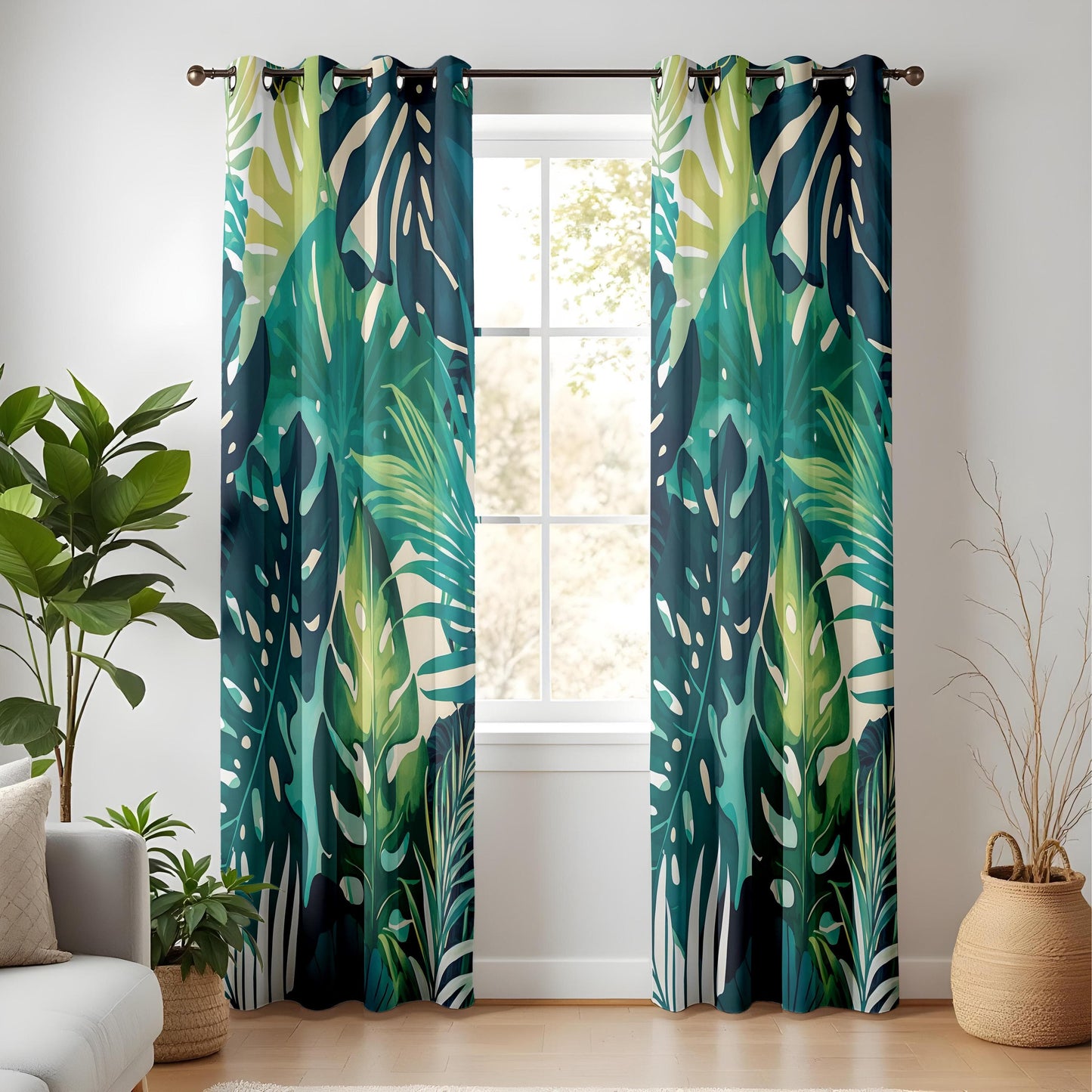 Onay Tropical Leaf Curtains – Exotic Monstera and Palm Print Drapes for Modern Homes