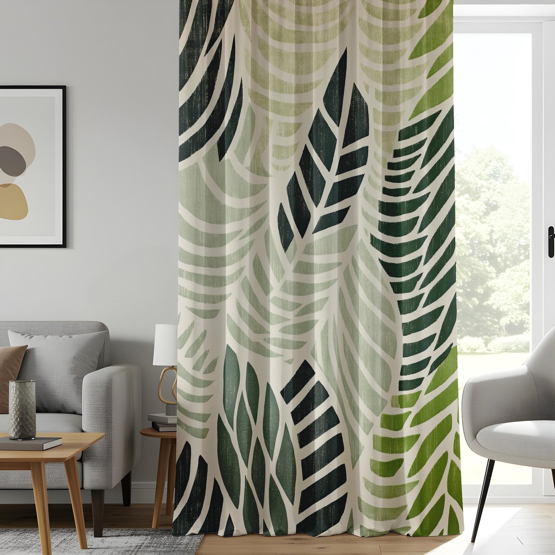Onay Tropical Leaf Pattern Living Room Curtains, Modern Green Botanical Drapes