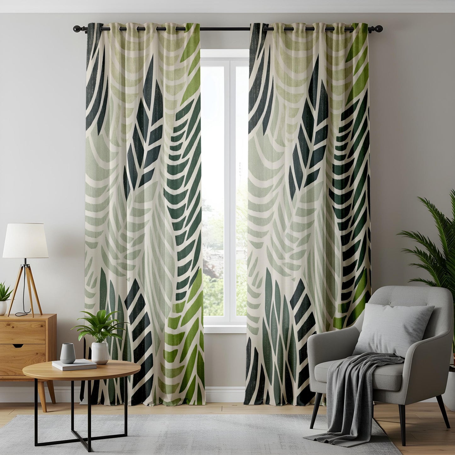 Onay Tropical Leaf Pattern Living Room Curtains, Modern Green Botanical Drapes