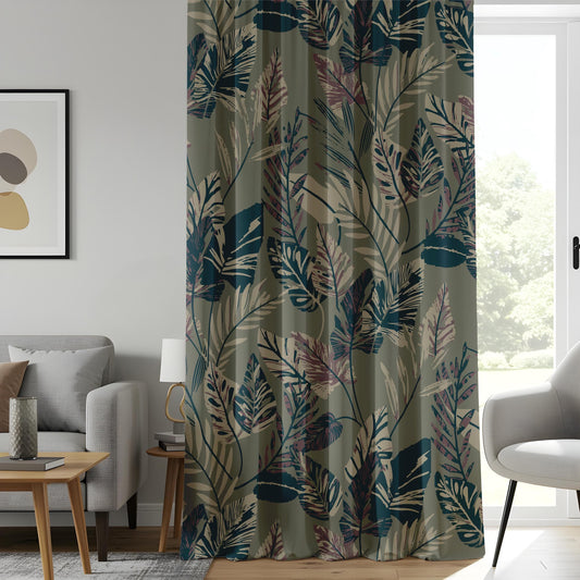 Onay Tropical Leaf Print Curtains Made to Measure Botanical Drapes