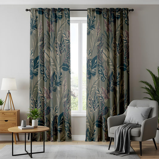 Onay Tropical Leaf Print Curtains Made to Measure Botanical Drapes