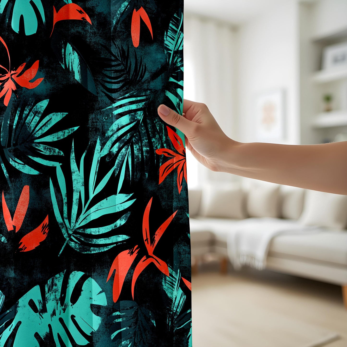 Onay Tropical Made to Measure Curtains with Leaf Print