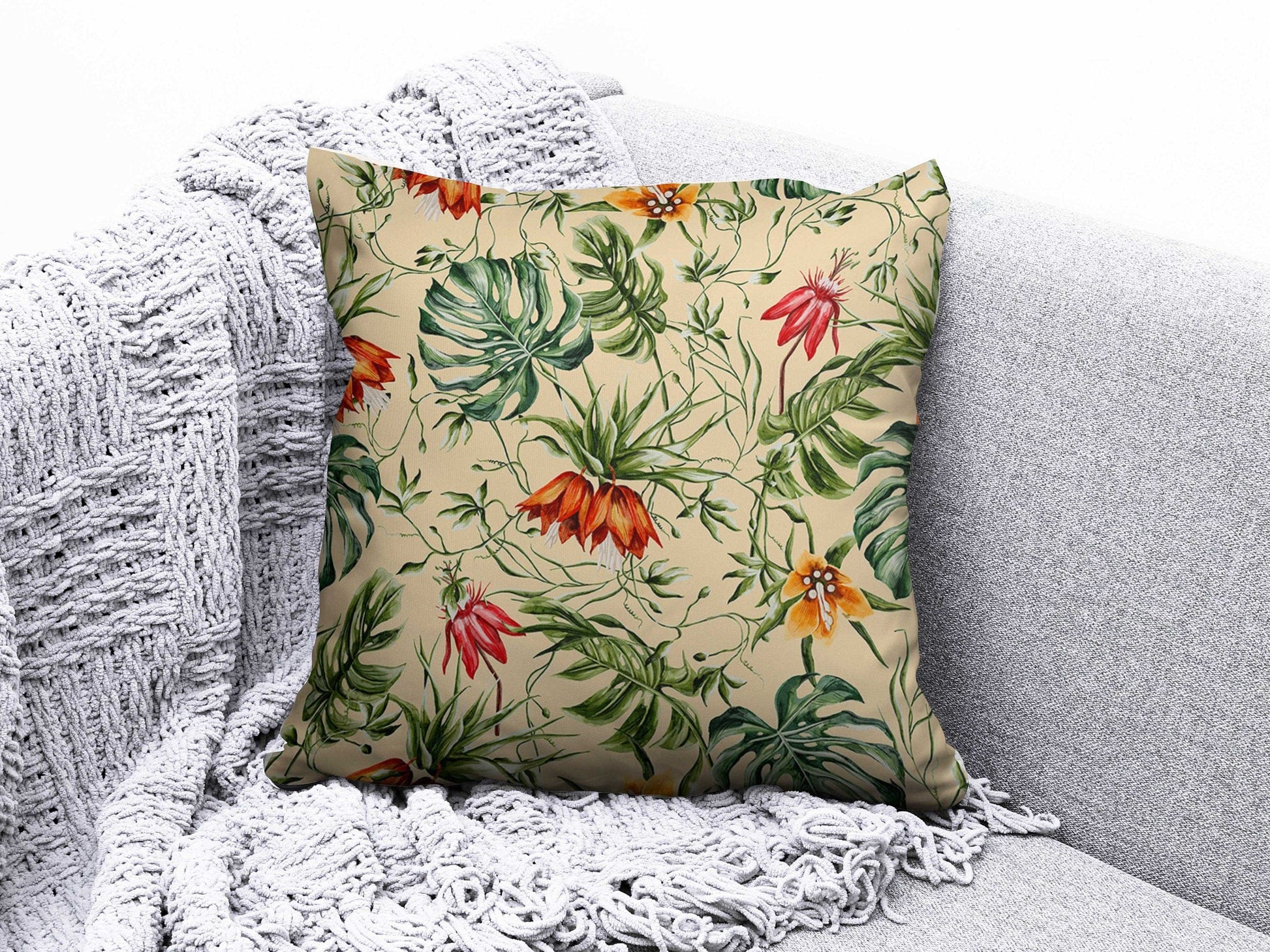 Onay 9 / 12 x 12 inch (30 x 30 cm) Tropical Monkey Tiger Green Floral Cushion Cover