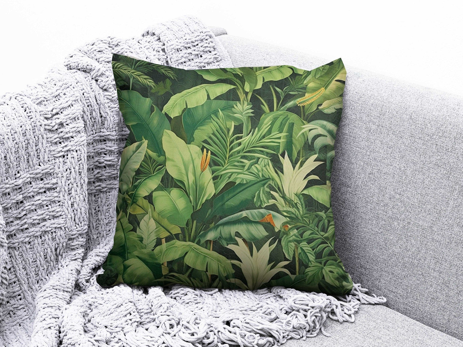Onay 5 / 12 x 12 inch (30 x 30 cm) Tropical Monkey Tiger Green Floral Cushion Cover