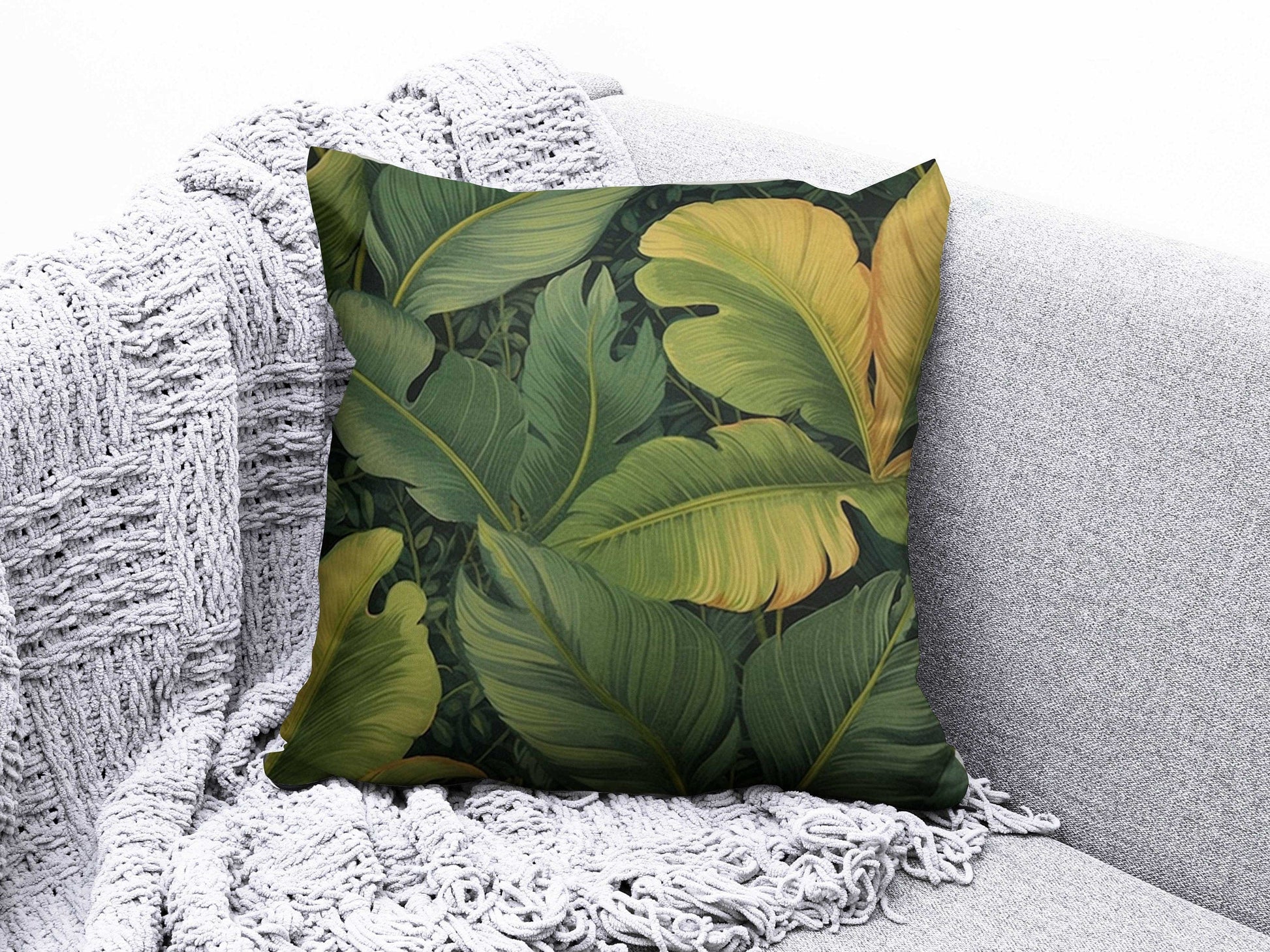 Onay 4 / 12 x 12 inch (30 x 30 cm) Tropical Monkey Tiger Green Floral Cushion Cover