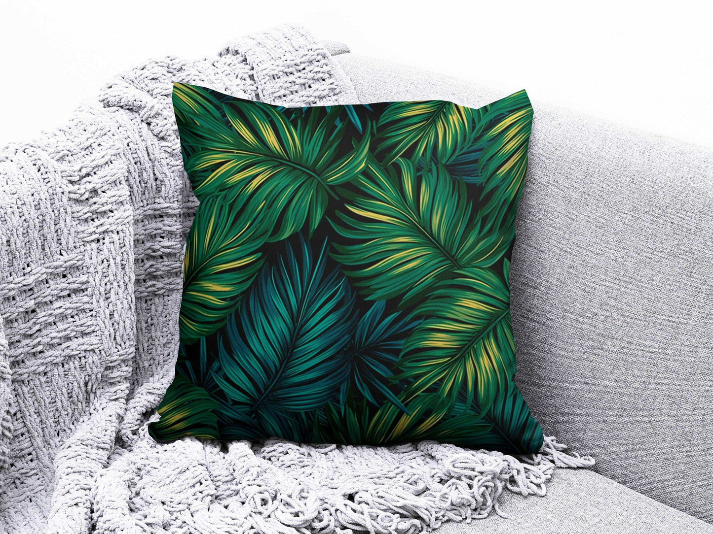 Onay 2 / 12 x 12 inch (30 x 30 cm) Tropical Monkey Tiger Green Floral Cushion Cover