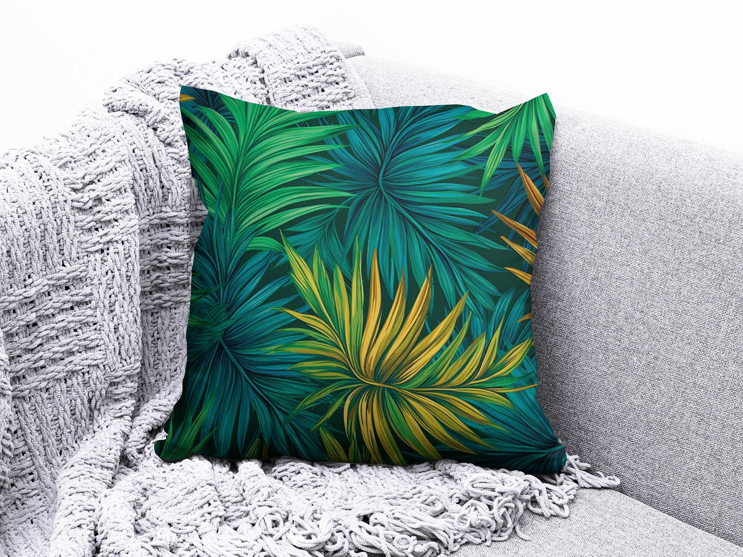 Onay 1 / 12 x 12 inch (30 x 30 cm) Tropical Monkey Tiger Green Floral Cushion Cover