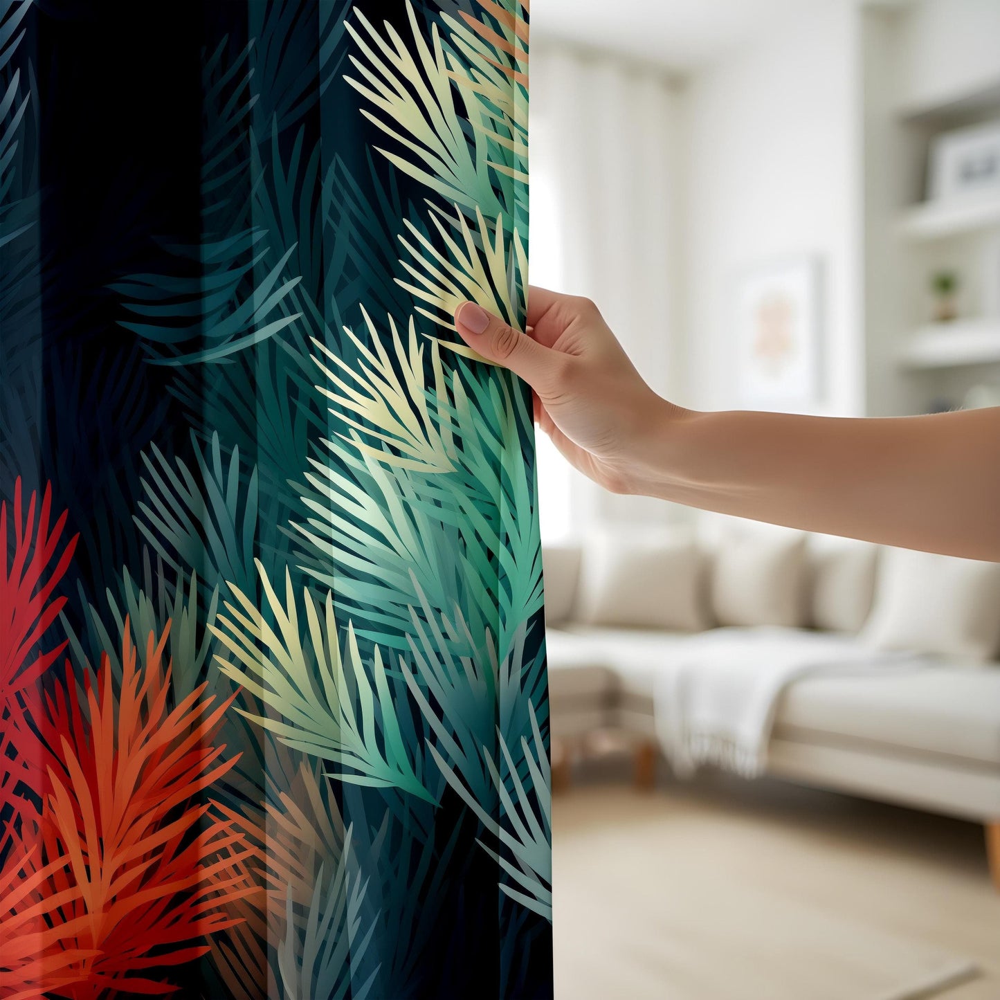 Onay Curtain Tropical Palm Leaf Gradient Curtains Modern Botanical Printed Drapes