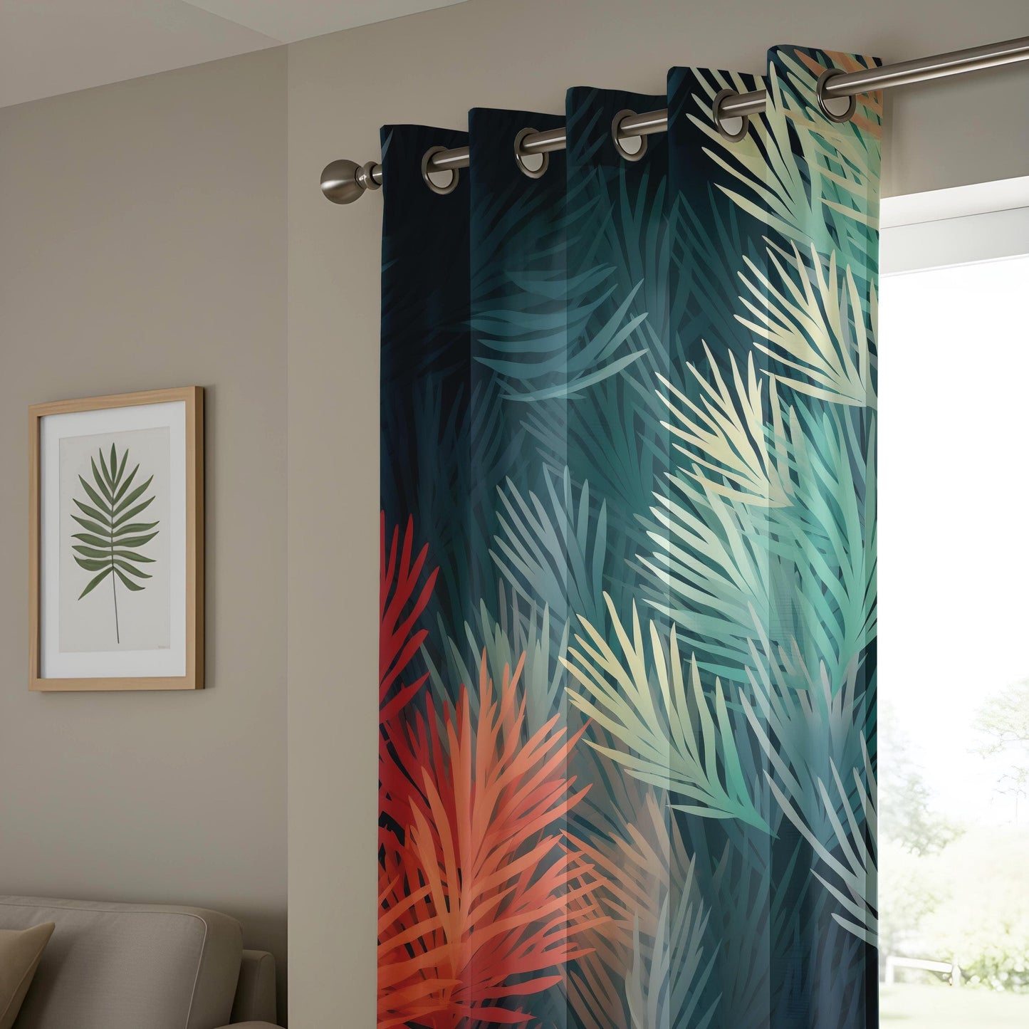Onay Curtain Tropical Palm Leaf Gradient Curtains Modern Botanical Printed Drapes