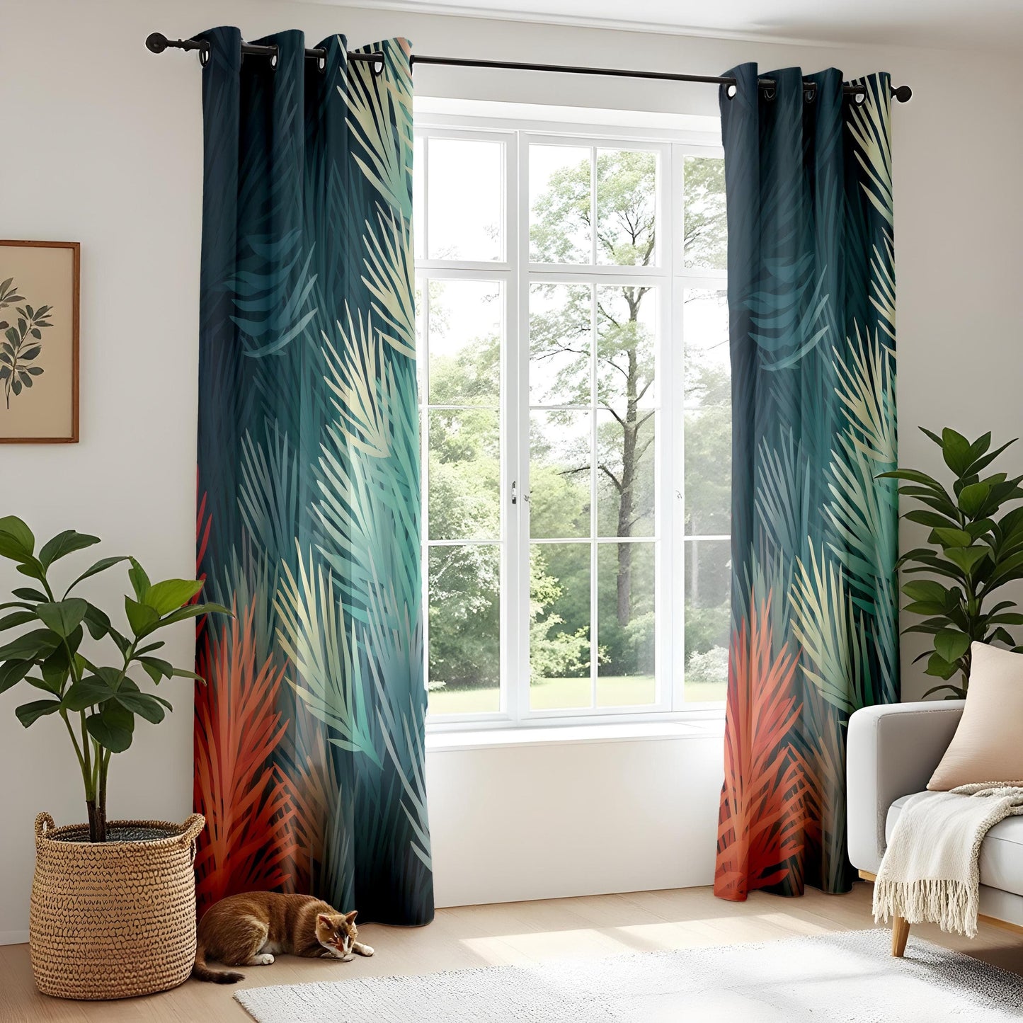 Onay Curtain Tropical Palm Leaf Gradient Curtains Modern Botanical Printed Drapes