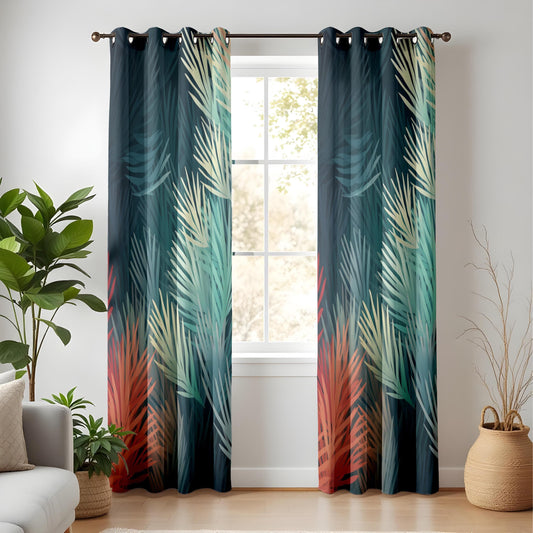 Onay Curtain Tropical Palm Leaf Gradient Curtains Modern Botanical Printed Drapes