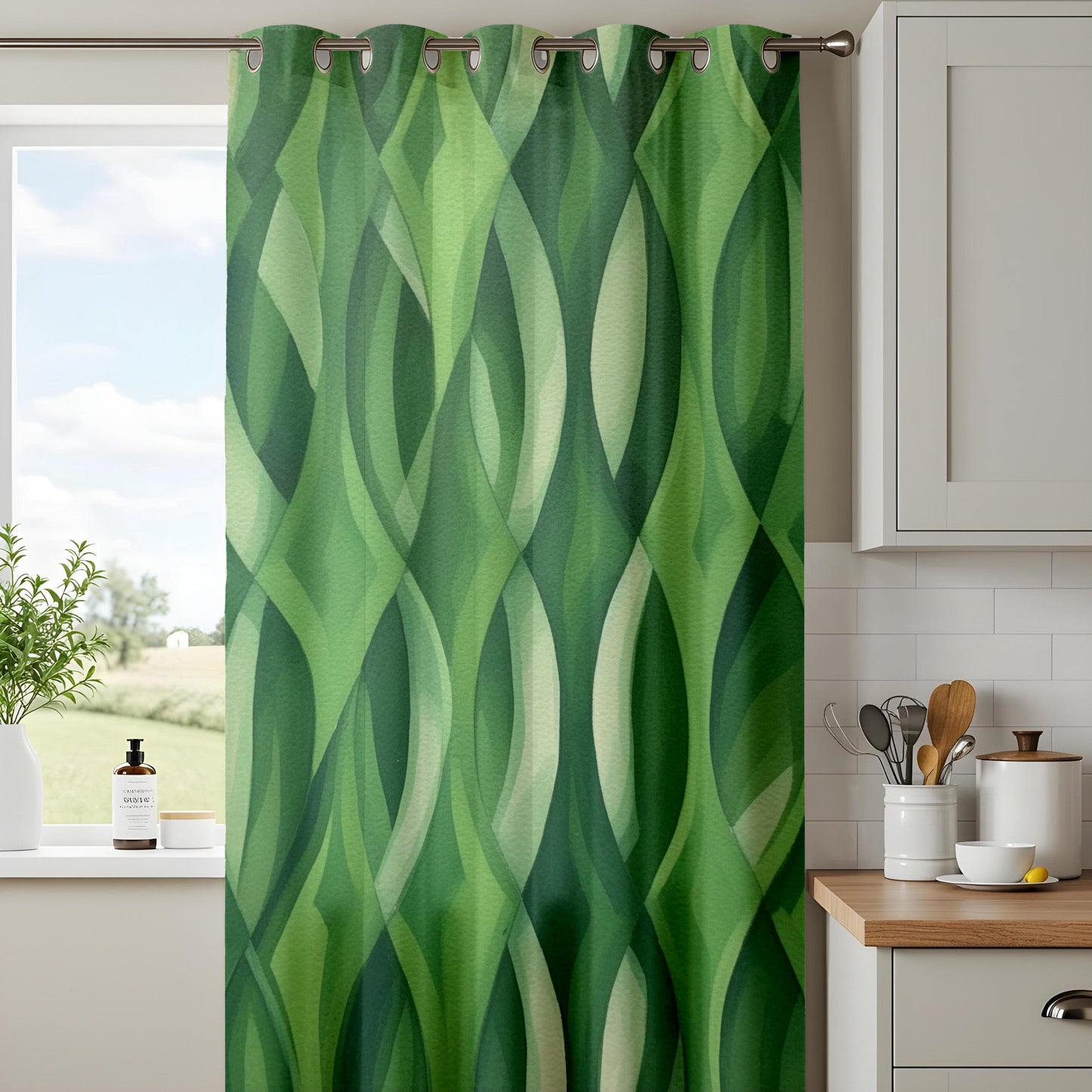 Onay Tropical Paradise Drapes, Leafy Green Curtain Panels, Exotic Botanical Curtains