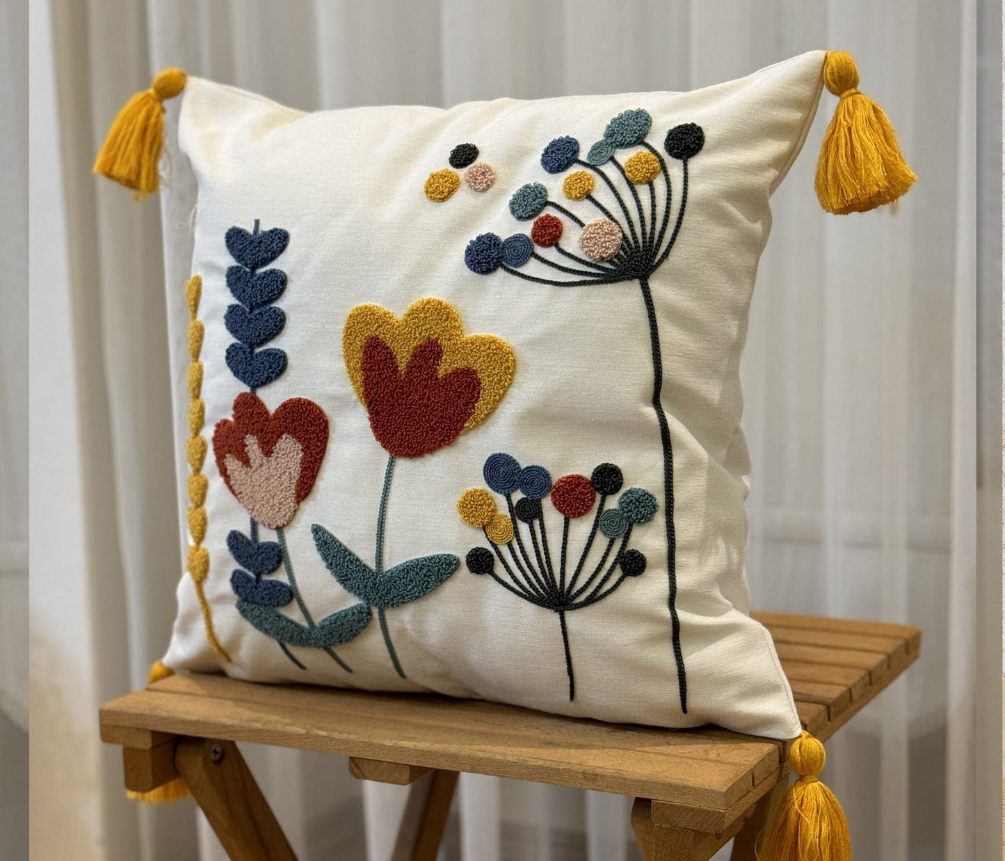 Onay Home Textile Tufted Punch Needle Pillow Cover Colorful Heart Balloon