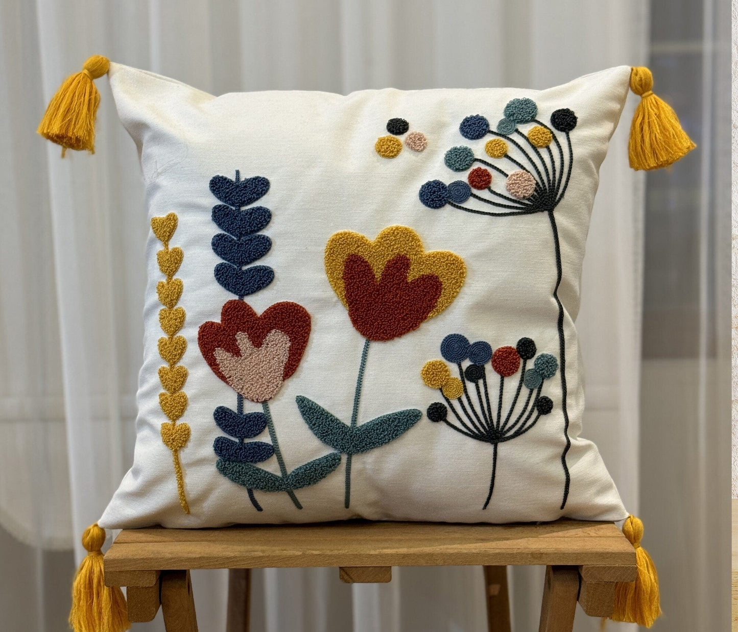 Onay Home Textile Tufted Punch Needle Pillow Cover Colorful Heart Balloon