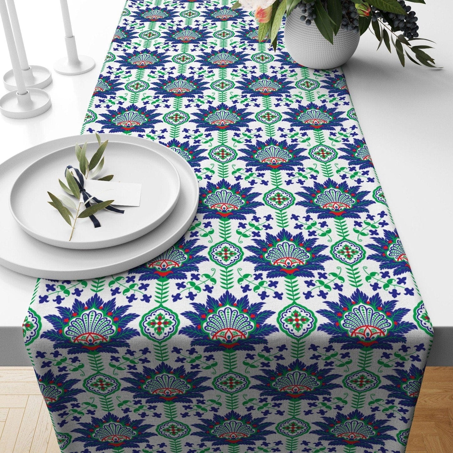 Onay 3 / 12 x 46 inch (30 x 120 cm) Tulip Pattern Turkish Tile Design Ethnic Table Runner