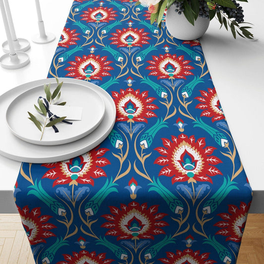 Onay 1 / 12 x 46 inch (30 x 120 cm) Tulip Pattern Turkish Tile Design Ethnic Table Runner