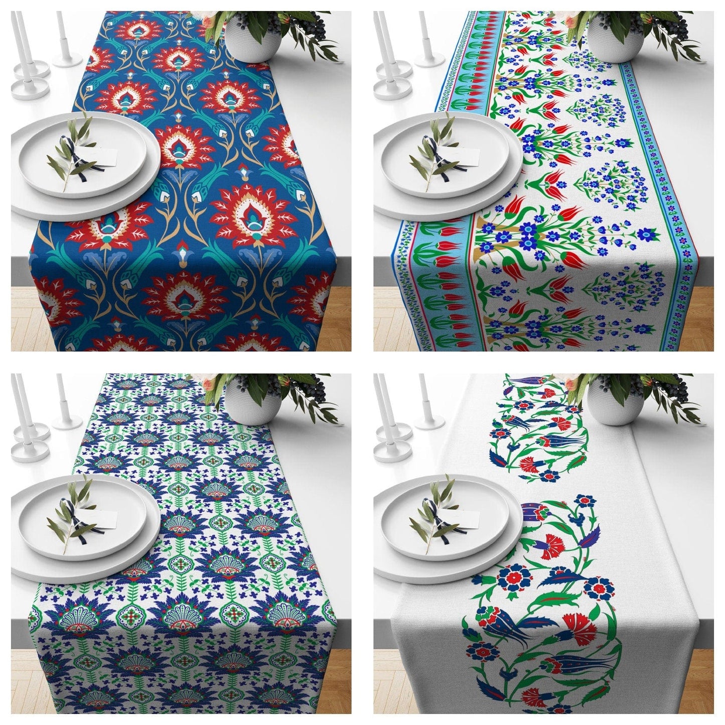 Onay Tulip Pattern Turkish Tile Design Ethnic Table Runner